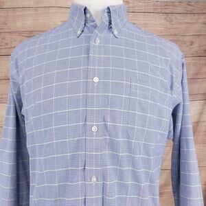 Lands' End Shirt Mens XL Blue Plaid Long Sleeve No Iron Oxford Button Down